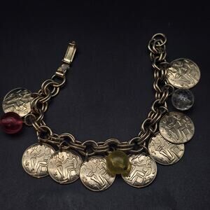 Egyptian Themed Charm Bracelet Gold Tone Lucite Beads